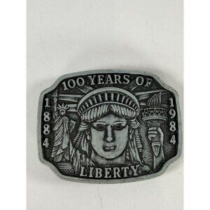 Vintage Liberty 1884-1984 Lady Liberty NYC Design Silver Tone Metal Belt Buckel